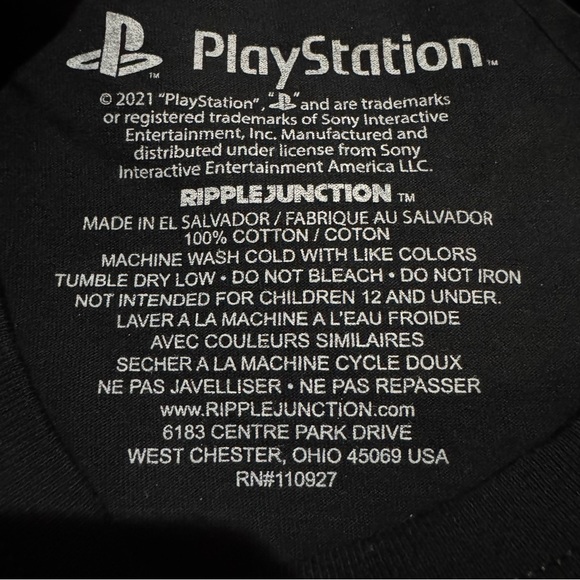 Playstation Men’s Black Graphic Tee T-Shirt Original Retro Logo Ripple Junction - Picture 3 of 4